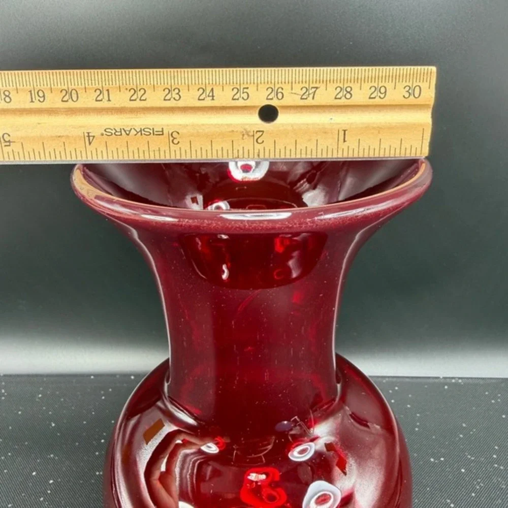 Antique Blenko Ruby Red Glass Vase Pre Designer Era #3512L Hand Blown‎ 8 Inch